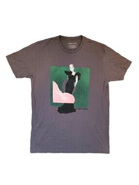 Lady Gaga Men's Large Graphic T-Shirt 2021 Portrait Gray Pop Music Concert Tee